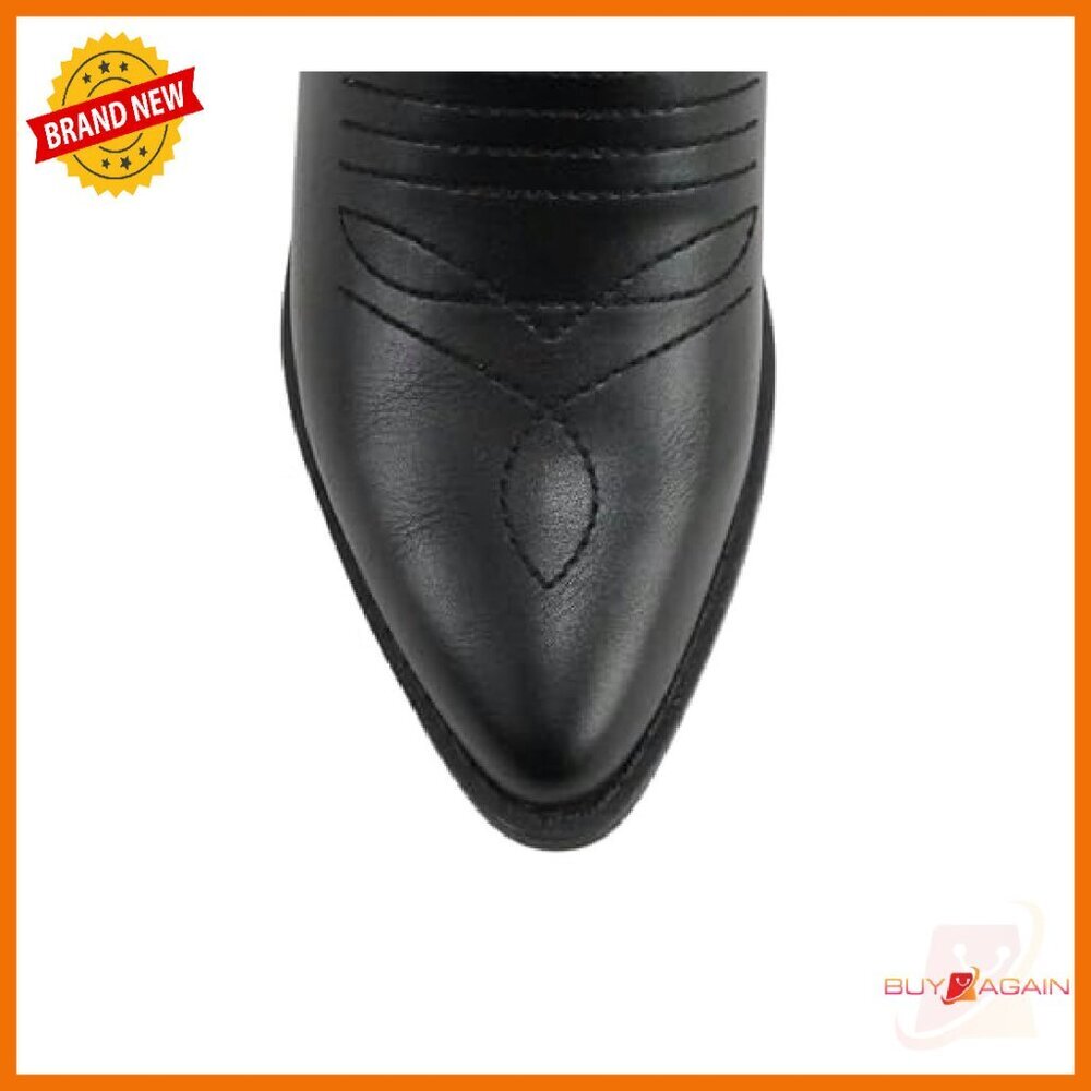 Women's Western Stitched Pointed Toe Low Heel Ankle Boots Slip On - Picture 6 of 6